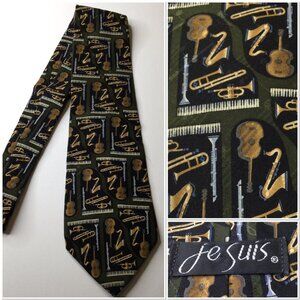 Je Suis Musical Instrument Pattern Silk Tie Music Teacher Mens Necktie USA